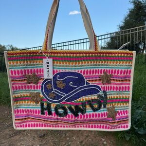Large Cotton Sturdy “Howdy” Western Zippered Beaded Tote Bag